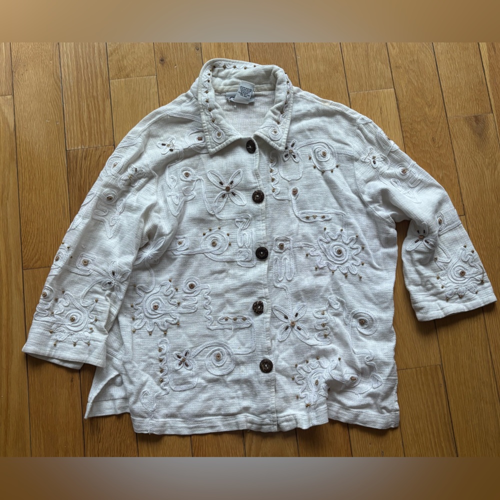 Vintage White Embroidered Button-Up Shirt